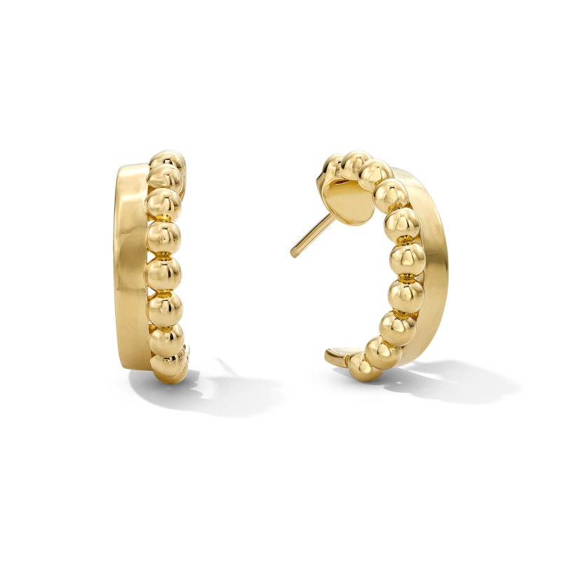Beaded J-Hoop Earrings in Sterling Silver with 18K Gold Vermeil