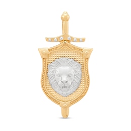 Lion Shield and Sword Necklace Charm in Solid 14K Two-Tone Gold