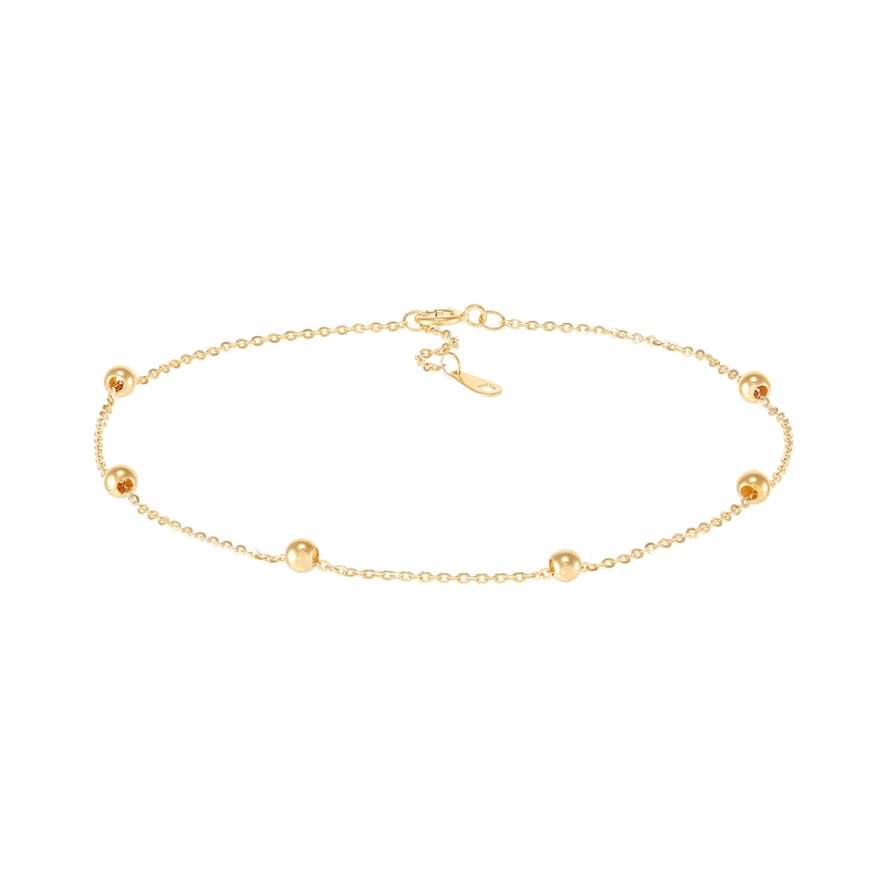 Beaded Chain Anklet in 10K Gold - 10"