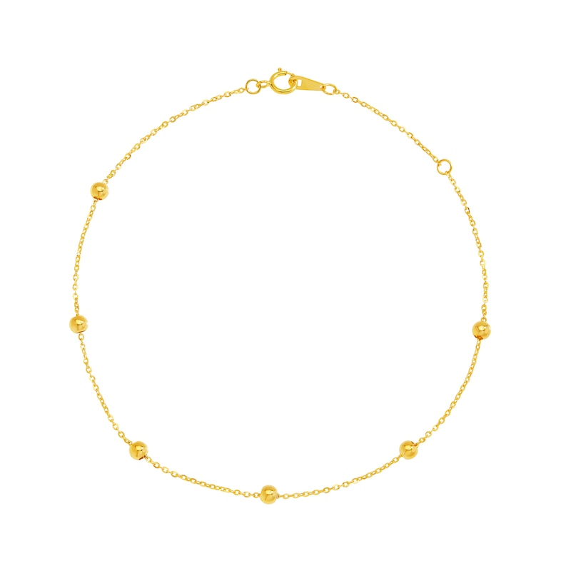 Beaded Chain Anklet in 10K Gold - 10"
