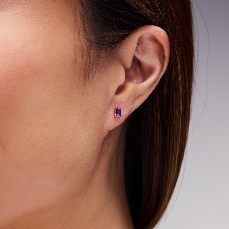 Emerald-Cut Amethyst Solitaire Stud Earrings in 10K Gold