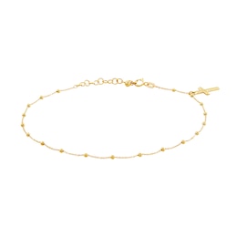 Cross Beaded Chain Anklet in 14K Gold - 10"