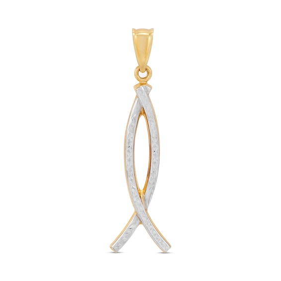 DiamondCut Ichthus Necklace Charm in Solid 14K TwoTone Gold