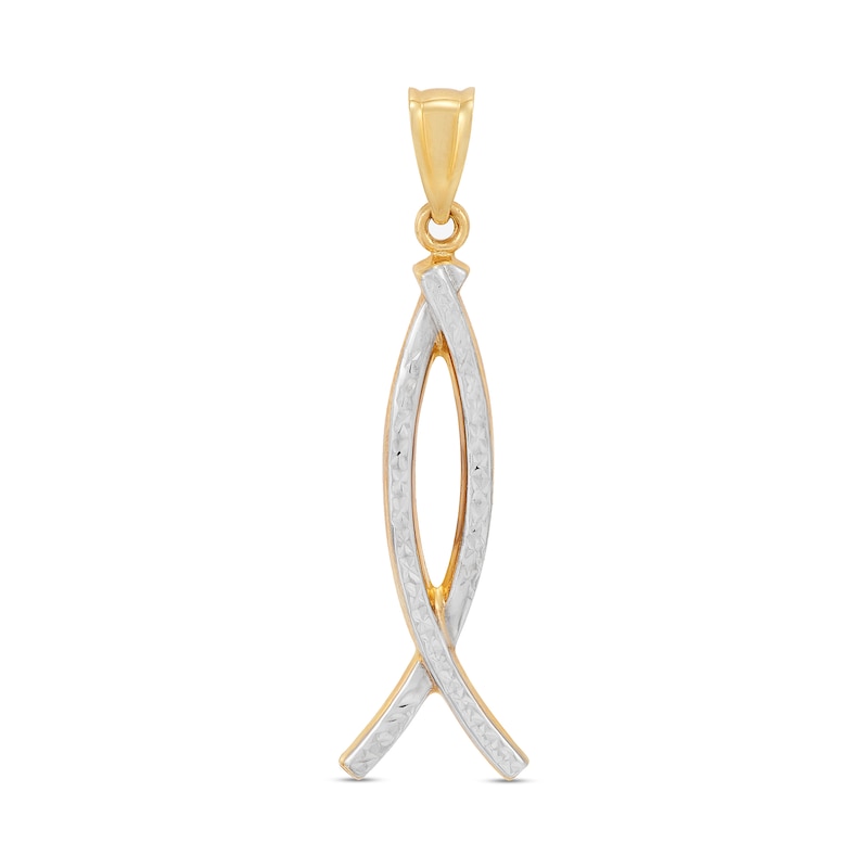 Diamond-Cut Ichthus Necklace Charm in Solid 14K Two-Tone Gold