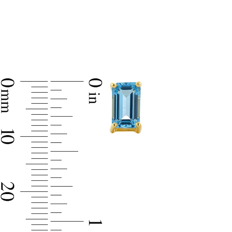 Main Image 3 of Emerald-Cut Swiss Blue Topaz Solitaire Stud Earrings in 10K Gold