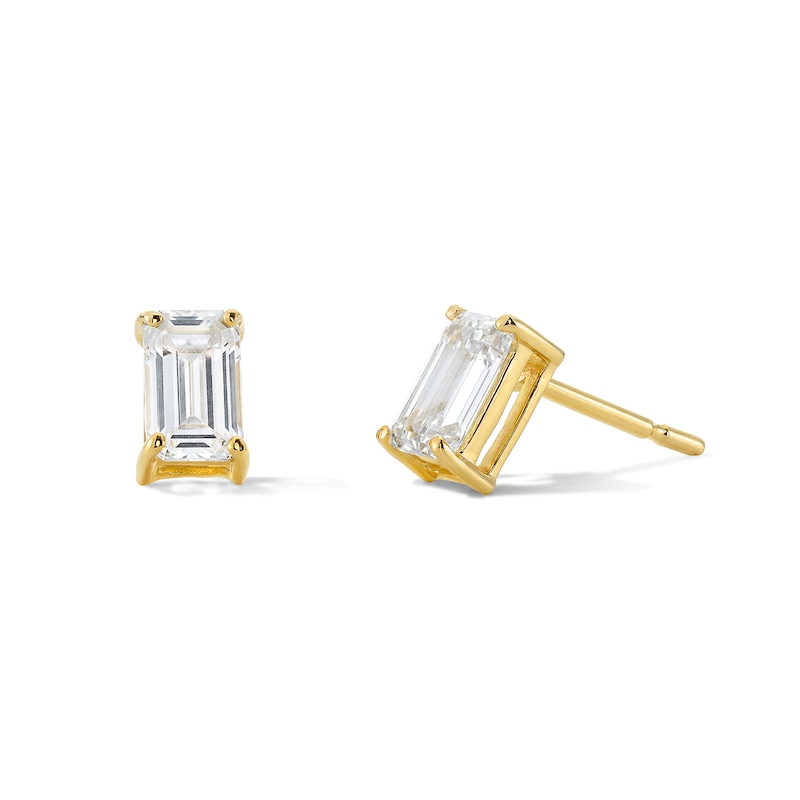 Emerald-Cut White Lab-Created Sapphire Solitaire Stud Earrings in 10K Gold