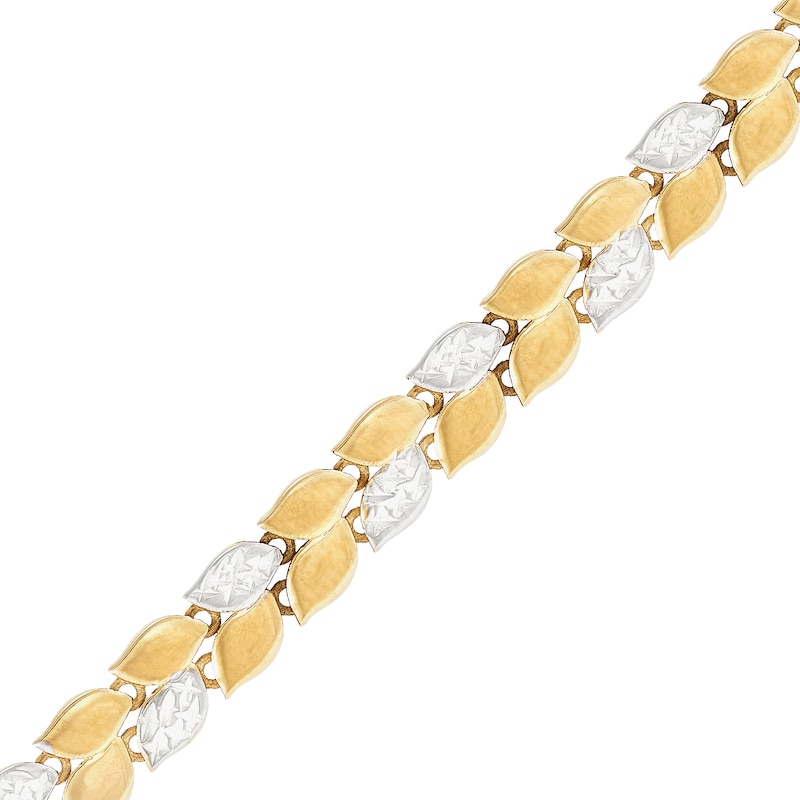 Diamond-Cut Laurel Wreath Link Bracelet in Hollow 10K Two-Tone Gold