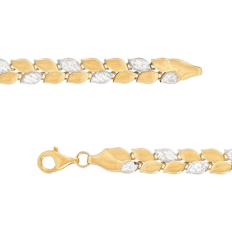 Diamond-Cut Laurel Wreath Link Bracelet in Hollow 10K Two-Tone Gold