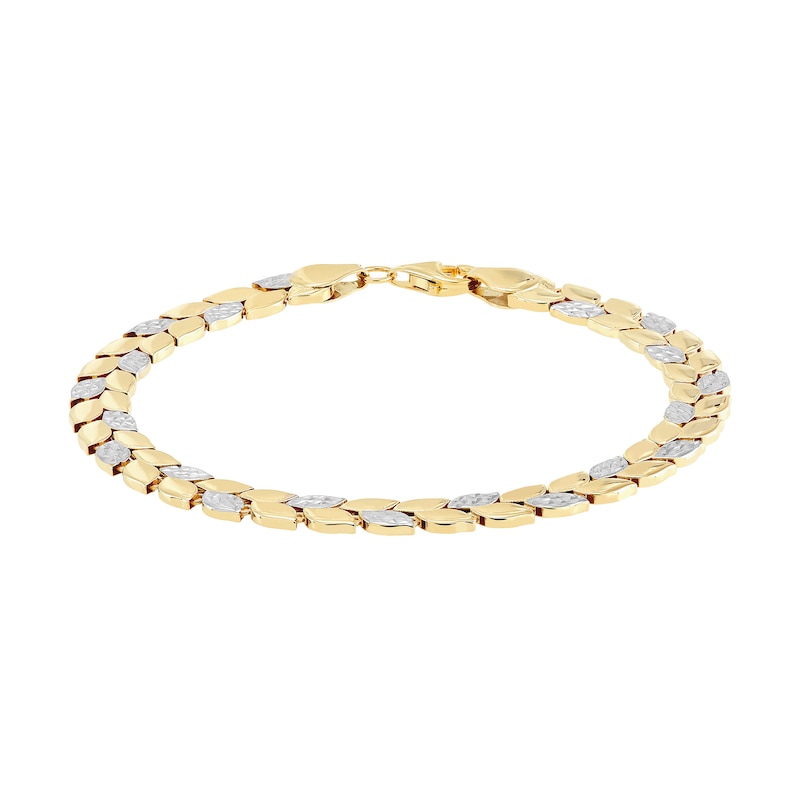Diamond-Cut Laurel Wreath Link Bracelet in Hollow 10K Two-Tone Gold