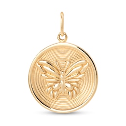 Butterfly Disc Necklace Charm in Solid 14K Gold