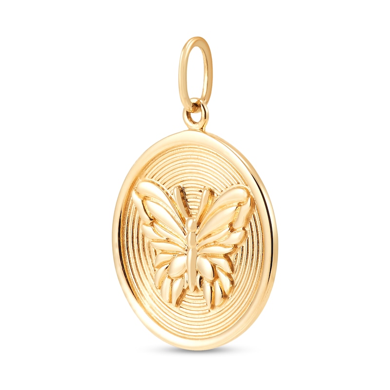 Butterfly Disc Necklace Charm in Solid 14K Gold