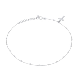 Cross Beaded Chain Anklet in 14K White Gold - 10"