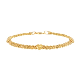 2.1mm Twist Rope Chain Hearts Bracelet in Hollow 10K Gold - 7.25"