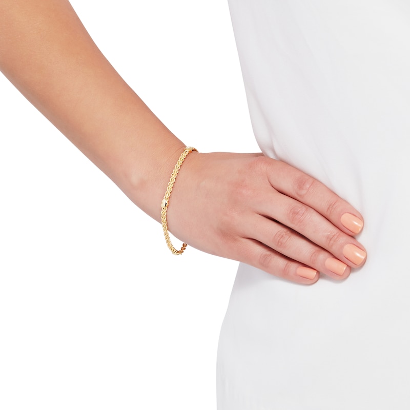 2.1mm Twist Rope Chain Hearts Bracelet in Hollow 10K Gold - 7.25"