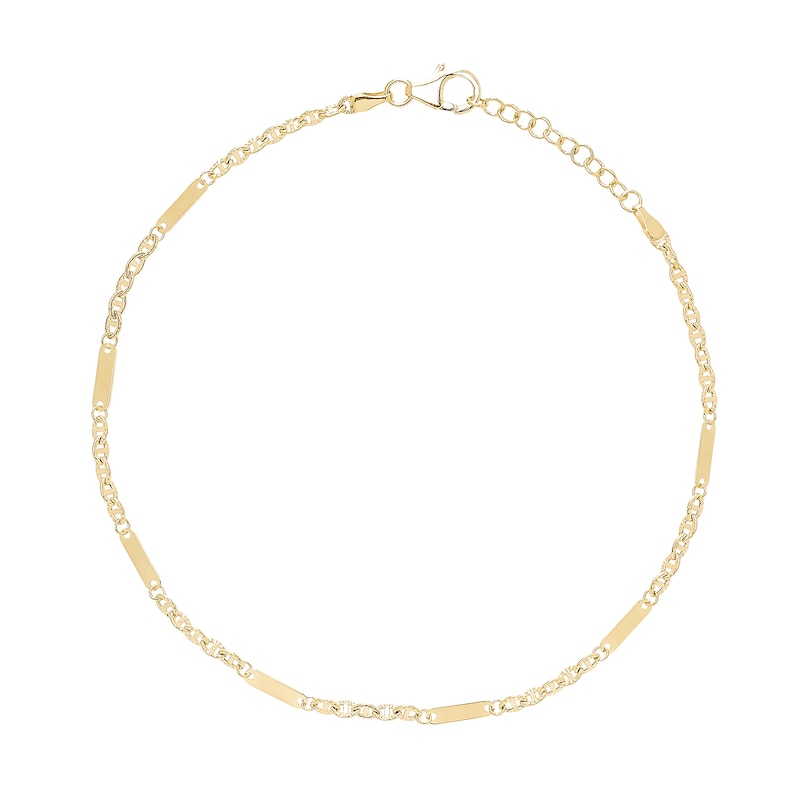 2.7mm Mariner Chain Bar Station Anklet in Hollow 10K Gold - 10"