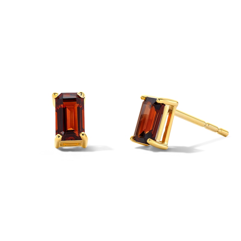 Main Image 1 of Emerald-Cut Garnet Solitaire Stud Earrings in 10K Gold