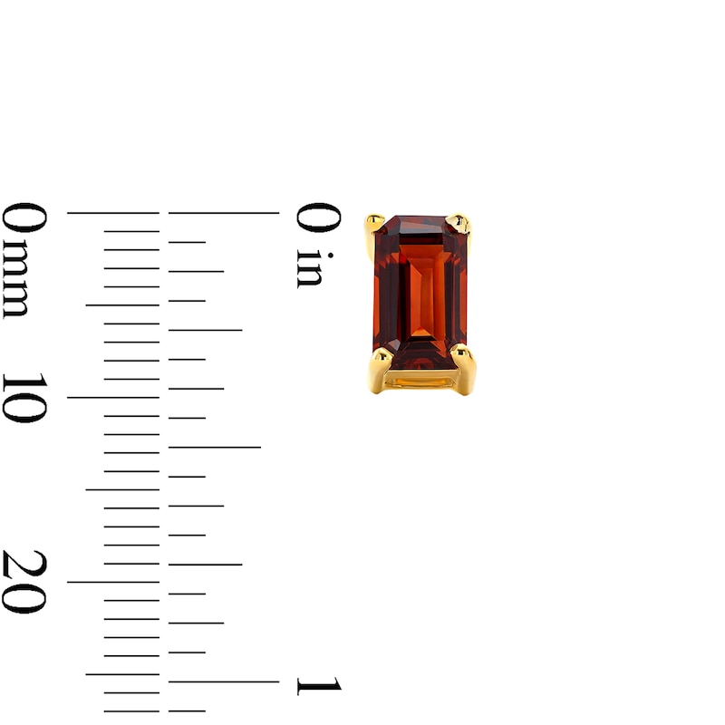 Main Image 3 of Emerald-Cut Garnet Solitaire Stud Earrings in 10K Gold