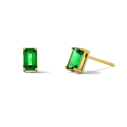 Emerald-Cut Lab-Created Emerald Solitaire Stud Earrings in 10K Gold