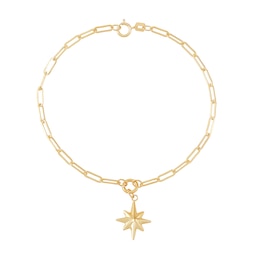Compass Rose Charm Paper Cip Chain Bracelet in Hollow 10K Gold - 7.5"