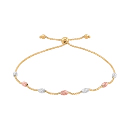 Diamond-Cut Oval Station Bolo Bracelet in 14K Tri-Tone Gold - 8.75"