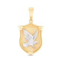 Eagles Shield Necklace Charm in Solid 14K Two-Tone Gold