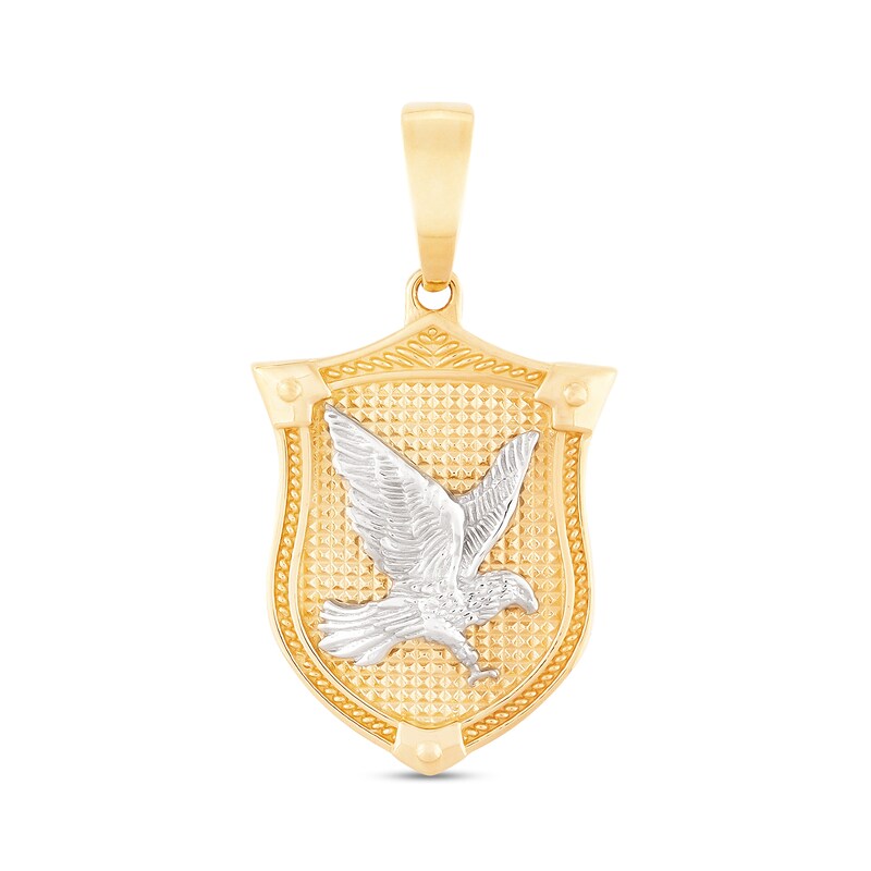 Eagles Shield Necklace Charm in Solid 14K Two-Tone Gold