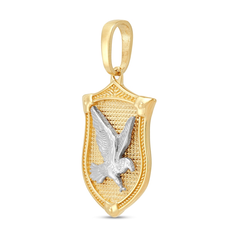 Eagles Shield Necklace Charm in Solid 14K Two-Tone Gold