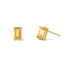 Emerald-Cut Citrine Solitaire Stud Earrings in 10K Gold