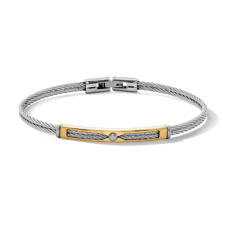 Main Image 1 of Double Cable Cord Bracelet in Stainless Steel with Yellow PVD Plate - 8"