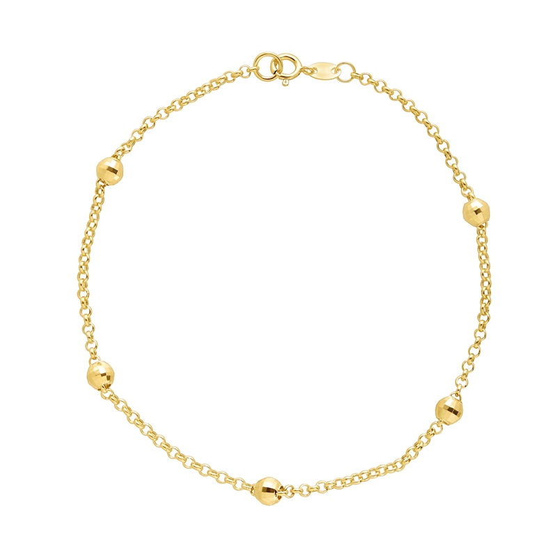 Bead Station Bracelet in Hollow 10K Gold - 7.5"