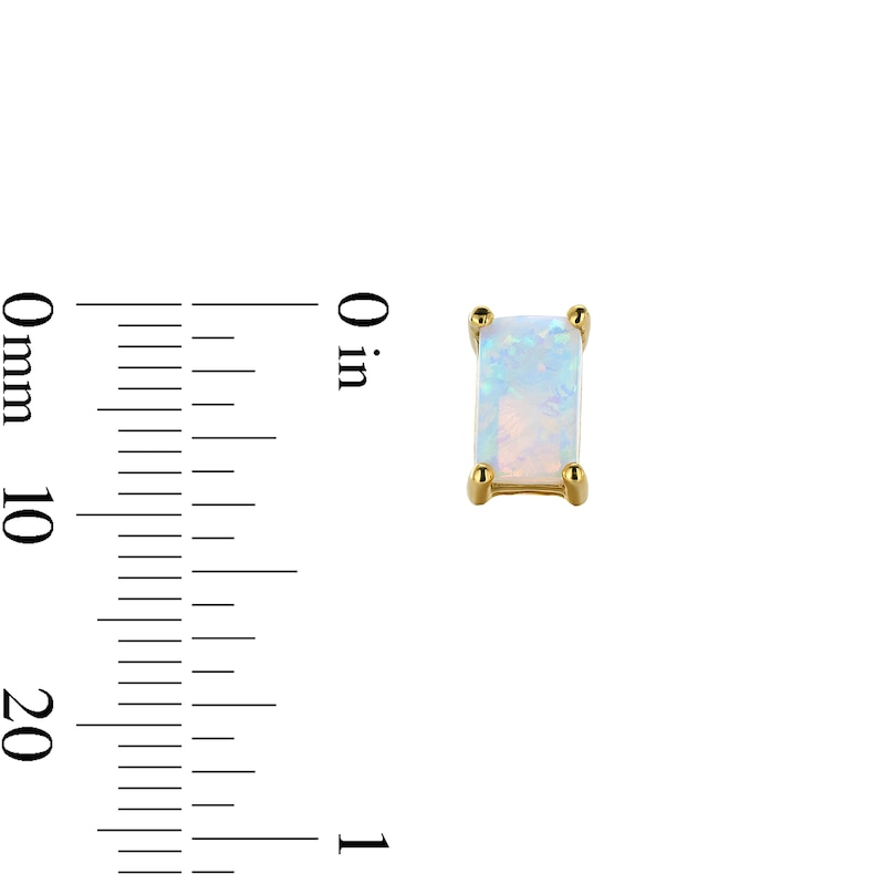Main Image 3 of Emerald-Shaped Lab-Created Opal Solitaire Stud Earrings in 10K Gold