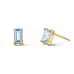 Emerald-Cut Aquamarine Solitaire Stud Earrings in 10K Gold