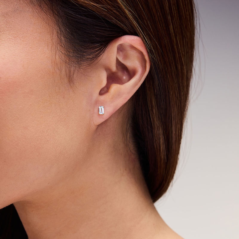 Main Image 2 of Emerald-Cut Aquamarine Solitaire Stud Earrings in 10K Gold
