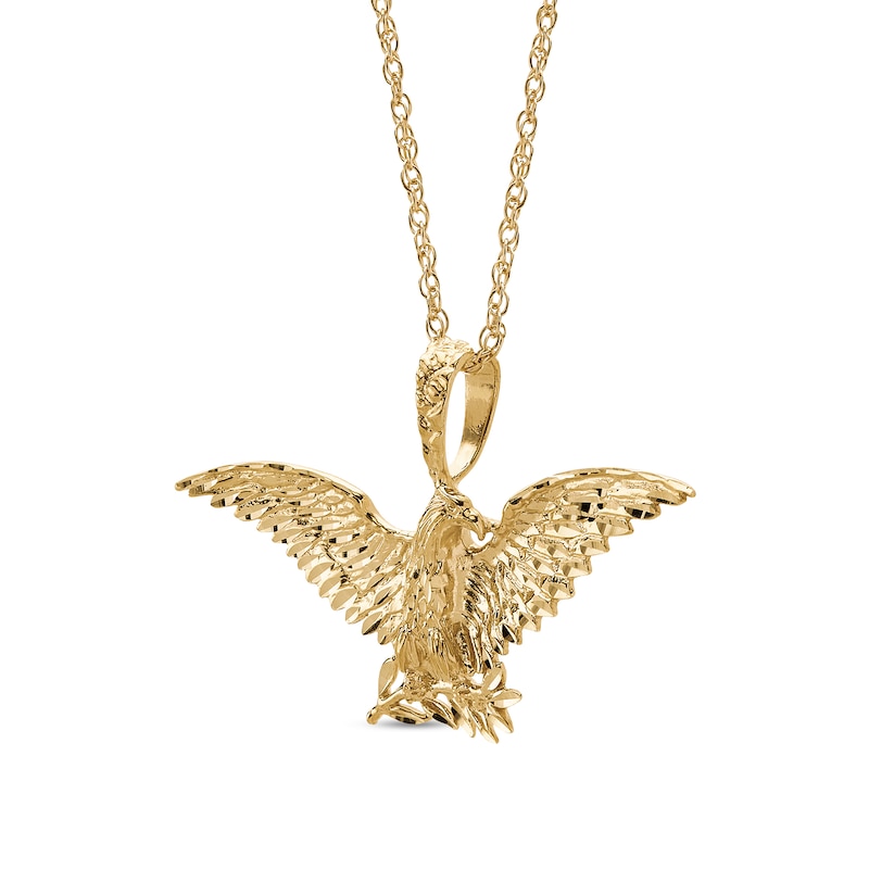 Diamond-Cut Eagle Necklace in Hollow 10K Gold - 22"