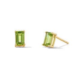 Emerald-Cut Peridot Solitaire Stud Earrings in 10K Gold