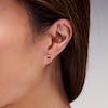 Thumbnail Image 2 of Emerald-Cut Peridot Solitaire Stud Earrings in 10K Gold
