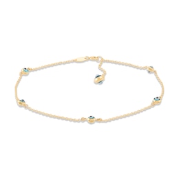 Evil Eye Station Anklet in Solid 14K Gold - 10"