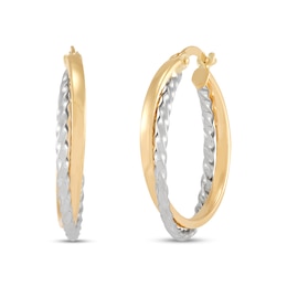 Crossover Hoop Earrings in Hollow 10K Two-Tone Gold