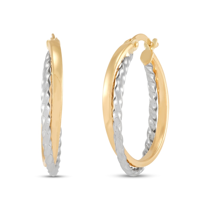 Crossover Hoop Earrings in Hollow 10K Two-Tone Gold