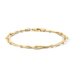 Snake Chain Bead Station Bracelet in Sterling Silver with 18K Gold Vermeil - 7.25"
