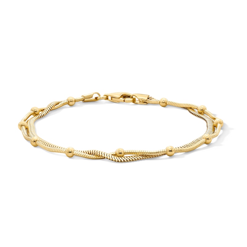 Snake Chain Bead Station Bracelet in Sterling Silver with 18K Gold Vermeil - 7.25"