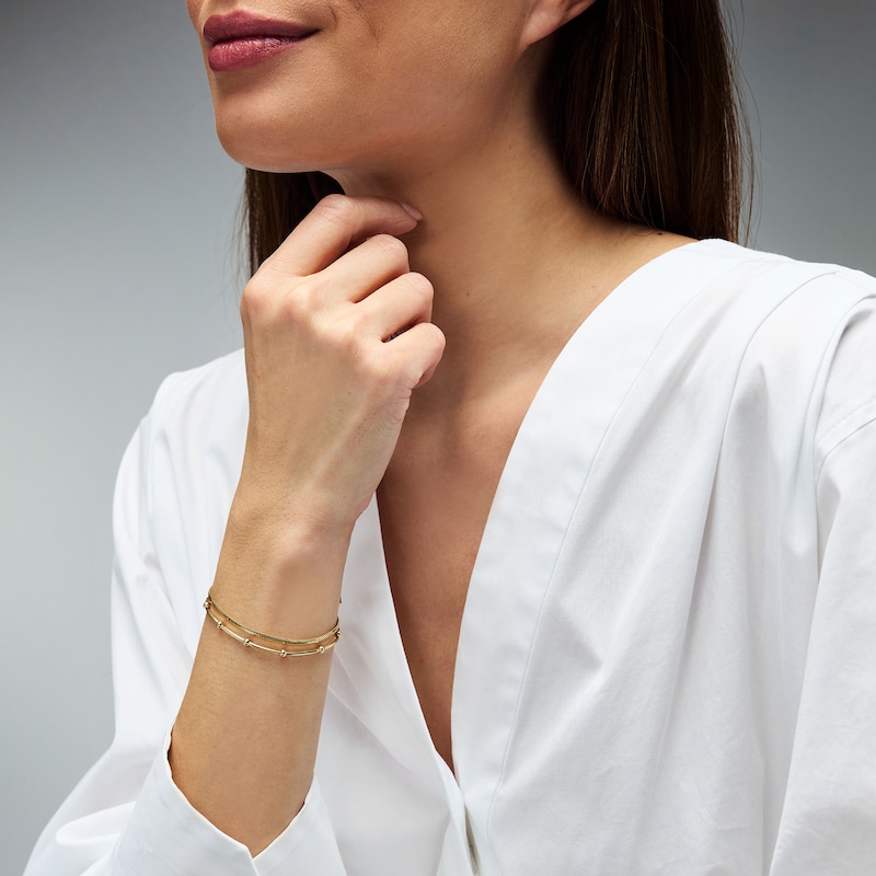 Snake Chain Bead Station Bracelet in Sterling Silver with 18K Gold Vermeil - 7.25"