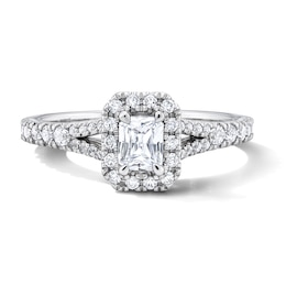 Vera Wang Love Collection 0.80 CT. T.W. Radiant-Cut Diamond and Blue Sapphire Frame Engagement Ring in 14K White Gold (I/SI2)
