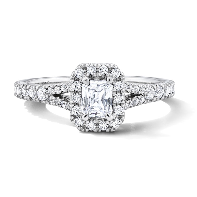 Vera Wang Love Collection 0.80 CT. T.W. Radiant-Cut Diamond and Blue Sapphire Frame Engagement Ring 14K White Gold (I/SI2)