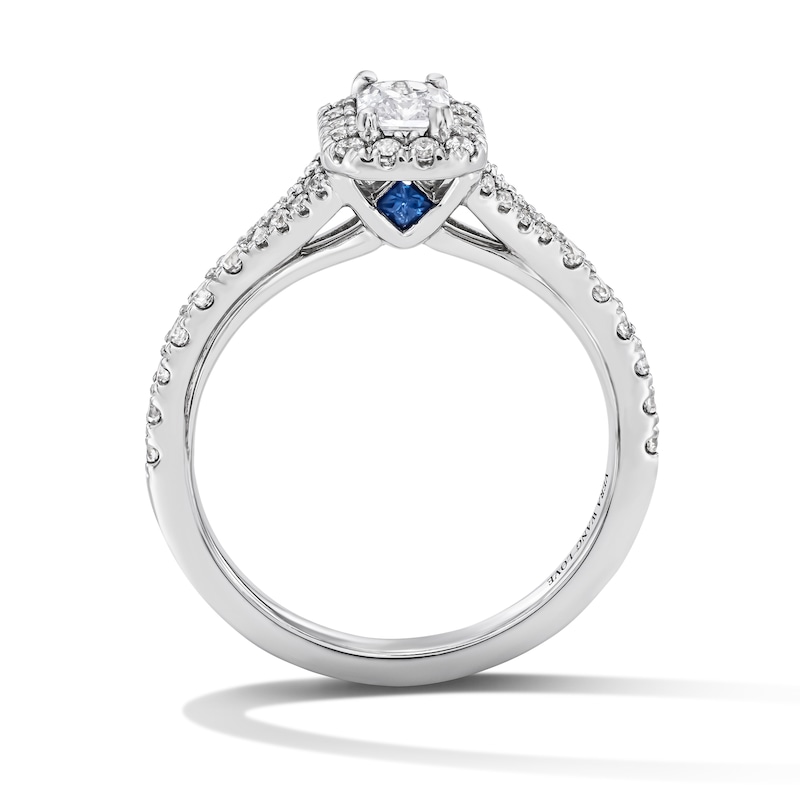 Vera Wang Love Collection 0.80 CT. T.W. Radiant-Cut Diamond and Blue Sapphire Frame Engagement Ring 14K White Gold (I/SI2)