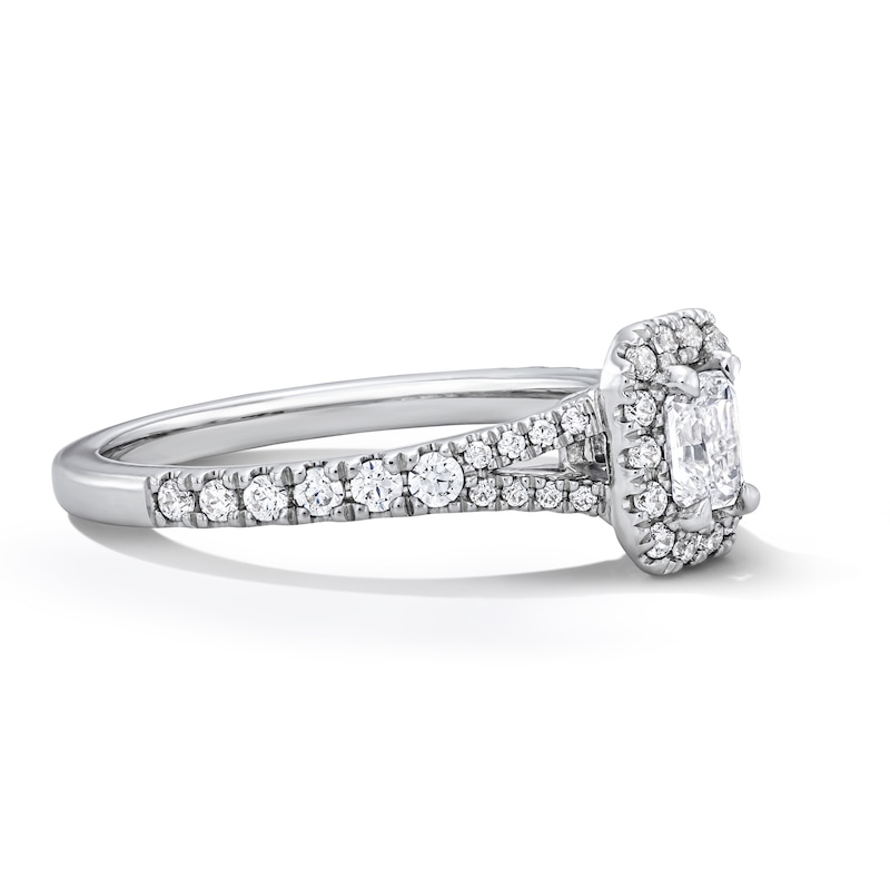 Vera Wang Love Collection 0.80 CT. T.W. Radiant-Cut Diamond and Blue Sapphire Frame Engagement Ring 14K White Gold (I/SI2)