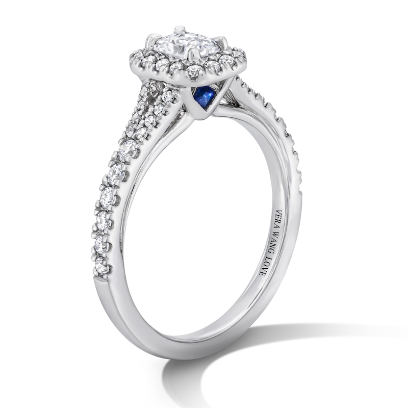 Vera Wang Love Collection 0.80 CT. T.W. Radiant-Cut Diamond and Blue Sapphire Frame Engagement Ring 14K White Gold (I/SI2)
