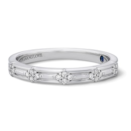 Vera Wang Love Collection 0.08 CT. T.W. Diamond and Blue Sapphire Band in 14K White Gold