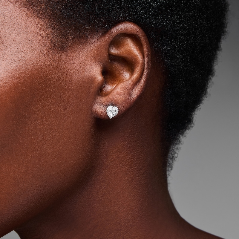 White Lab-Created Sapphire Heart Frame Stud Earrings in Sterling Silver