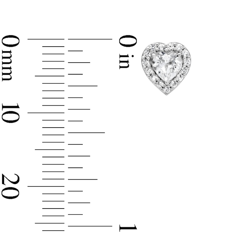 White Lab-Created Sapphire Heart Frame Stud Earrings in Sterling Silver